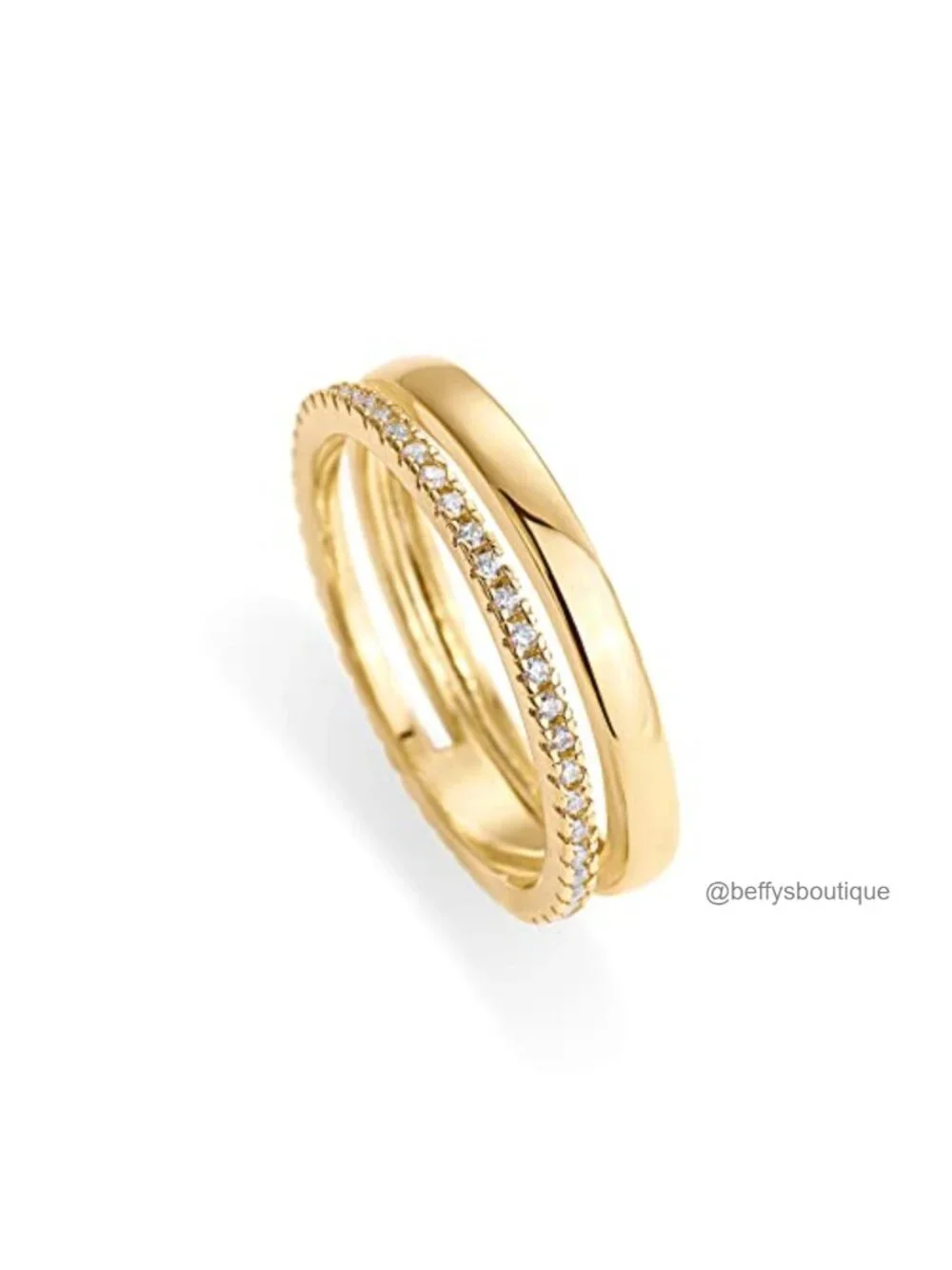 18K Gold Plated Cubic Zirconia Dual Stacking Rings for Women Eternity Band